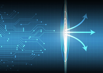 Wall Mural - Vector : Electronic circuit and arrows on blue grid