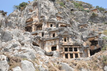 Archeological Remains Of The Lycian Rock Cut Tombs In Myra, Turkey