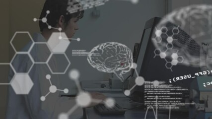 Poster - Animation of human brains and medical data processing over scientist using computer