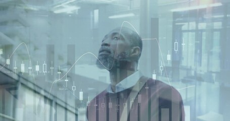 Poster - Animation of statistic processing over african american man in city