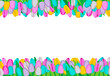© Gutovang - Pastel flowers tulips with leaves banner, frame, border, template for design.