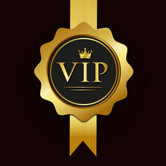 vip reward. golden emblem with ribbon