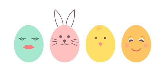 Canvas Print - easter eggs with painted faces. cute easter chick and bunny.