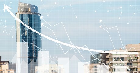 Poster - Financial data processing over modern cityscape in background
