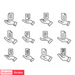 Set of document handover line icons. Outline style file symbol. Ownership, transfer, academy, business agreement concept. Vector illustration isolated on white background. Editable stroke EPS 10.
