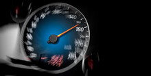 The Speedometer Of A Modern Car Shows A High Driving Speed. Added Motion Blur.