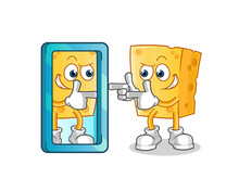 Cheese Looking Into Mirror Cartoon. Cartoon Mascot Vector
