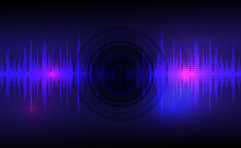 Sound Waves Oscillating Dark Blue And Light Pink With Circle Vibration, Dot Pattern. Abstract Technology Background. Vector Illustration.