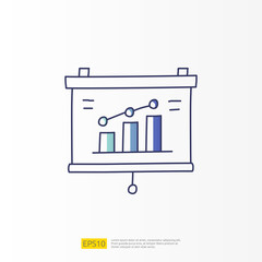 Poster - data report and presentation concept doodle gradient fill line icon with graphic chart document. sta