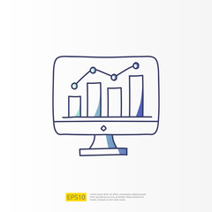 Poster - data collection analysis concept doodle Gradient fill line icon with graphic chart on pc screen monitor. Statistics science, machine learning process related for business strategy illustration
