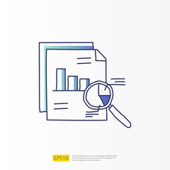Poster - data analysis concept doodle gradient fill line icon with magnifier and graphic chart document. stat