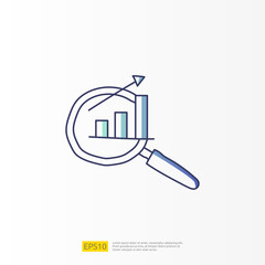 Poster - data analysis concept doodle gradient fill line icon with magnifier and graphic chart document. stat