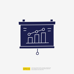 Poster - data report and presentation concept doodle glyph icon with graphic chart document. statistics scien