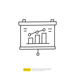 Poster - data report and presentation concept doodle linear icon with graphic chart document. statistics scie