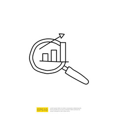 Poster - data analysis concept doodle linear icon with magnifier and graphic chart document. statistics scien