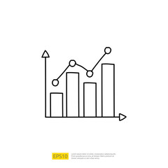 Poster - data report and presentation concept doodle linear icon with graphic chart document. Statistics science technology, digital marketing and machine learning related for business strategy illustration