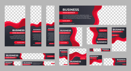 business banner design web template set, horizontal header web banner. modern red cover header backg
