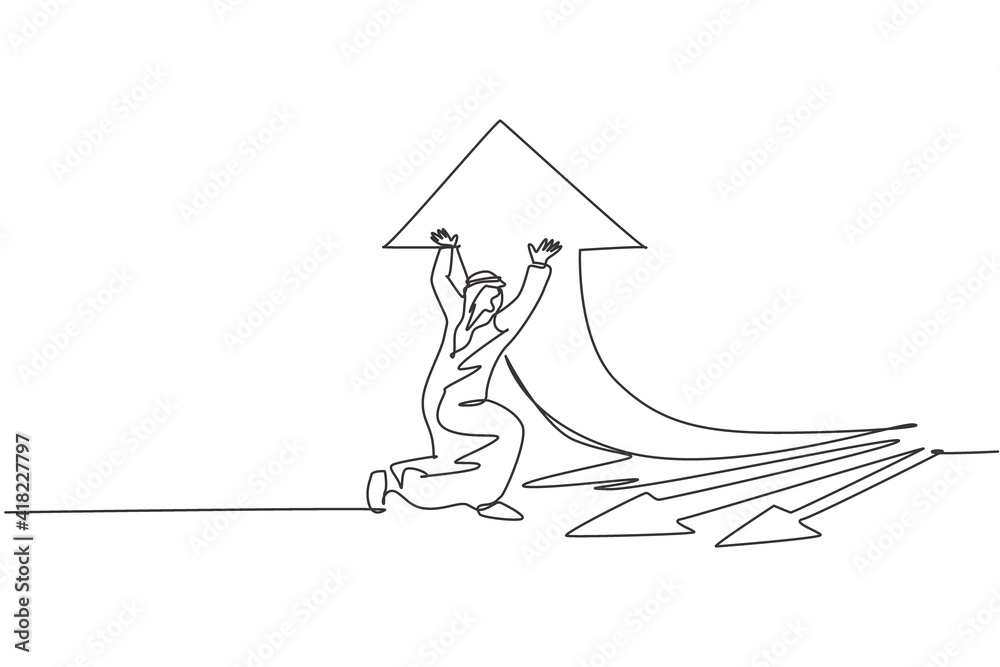 Single one line drawing of young Arabic businessman deflect arrow sign ...