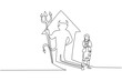 © Simple Line - Single continuous line drawing of young beauty businesswoman with devil shadow reflected on wall. Bad evil attitude worker. Minimalism concept dynamic one line draw graphic design vector illustration