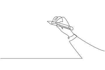 Poster - single continuous line drawing of young business man writing on glass board using marker. smart prof