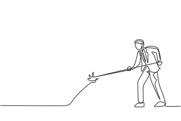 Poster - single continuous line drawing of young business man flame the firecracker wick. attractive professi