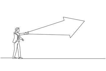 Poster - Continuous one line drawing of young handsome male worker flashlight forward to light the way. Success business manager minimalist concept. Trendy single line draw design vector graphic illustration