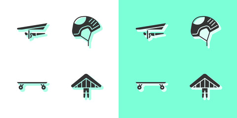 Poster - Set Hang glider, , Longboard or skateboard and Helmet icon. Vector.