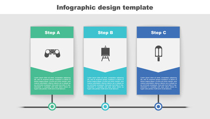 Canvas Print - Set Gamepad, Easel or painting art boards and Ice cream. Business infographic template. Vector.