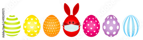 7 Bunte Ostereier Roter Osterhase Maske Weiße Muster