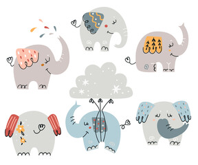 Wall Mural - Set of cute elephants for kids