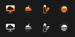 Set Location cloud, Cloud with rain and moon, Meteorology thermometer and Sun icon. Vector.