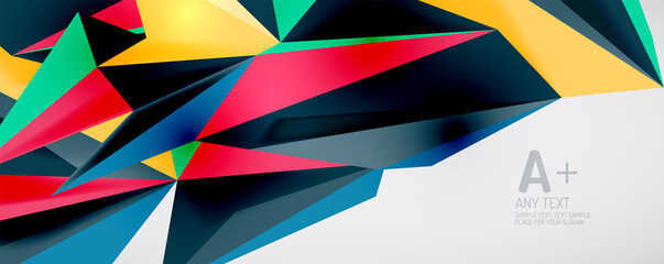 Vector triangle geometric backgrounds. Low poly 3d shape on light backdrop. Vector illustration for covers, banners, flyers and posters and other designs