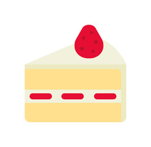 Strawberry Short Cake (dessert, Sweets) Vector Icon Illustration
