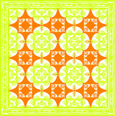 Poster - Silk scarf pattern design with floral and geometric abstract style. Design useful for, kerchief, bandana, fabric, fashion, shawl, wallpaper, bed cover, etc.