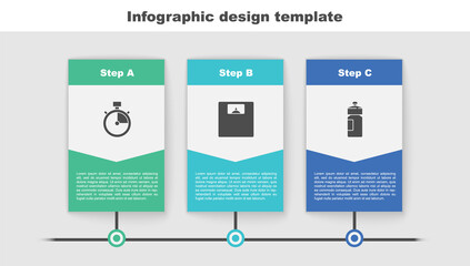 Wall Mural - Set Stopwatch, Bathroom scales and Fitness shaker. Business infographic template. Vector.