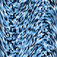 Canvas Print - pixel pattern background of vector sky blue wave seamless square mosaic