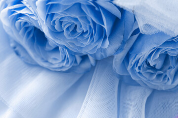 blue roses on blue veil. abstract background. macro