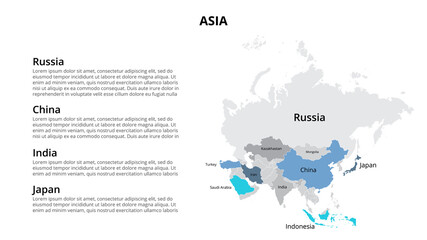 Wall Mural - Asia vector map infographic template divided by countries. Slide presentation