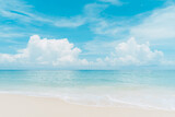 Beautiful tropical beach with blue sky and white clouds abstract texture background. Copy space of summer vacation and holiday business travel concept.