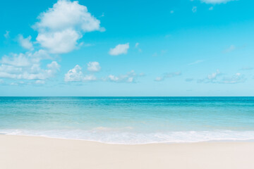 beautiful tropical beach with blue sky and white clouds abstract texture background. copy space of s