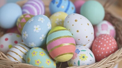 Wall Mural - Close up of colorful easter eggs. easter decoration concept.