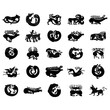 © drutska - vector monochrome icon set with ancient Scythian art. Plaques with animal motifs for your project