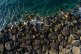 Fototapeta Do akwarium - Beautiful view of the stone sea coast from the drone