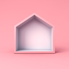 Aufkleber - Blank simple display house box stand isolated on pink pastel color background minimal conceptual 3D rendering