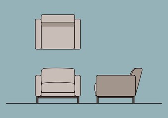 Vector Illustration of Armchair plan,front,side view