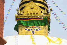 Swayambunath Or Monkey Temple, Central Stupa And Buddha Eyes, Unesco World Heritage Site, Kathmandu, Nepal, Asia