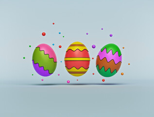 Poster - easter eggs colorful decoration background. minimal holiday style design. 3d rendering