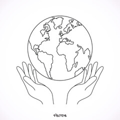 hands holding globe earth web black icon. save earth concept vector illustration
