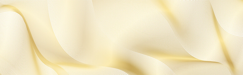 Gold abstract background design. Modern wavy line pattern (guilloche curves) in monochrome colors. Premium golden stripe texture for banner, business backdrop. Luxury Horizontal vector template