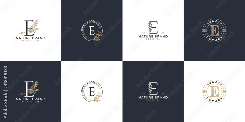set of luxury feminine initial letter e logo template Stock Vector ...